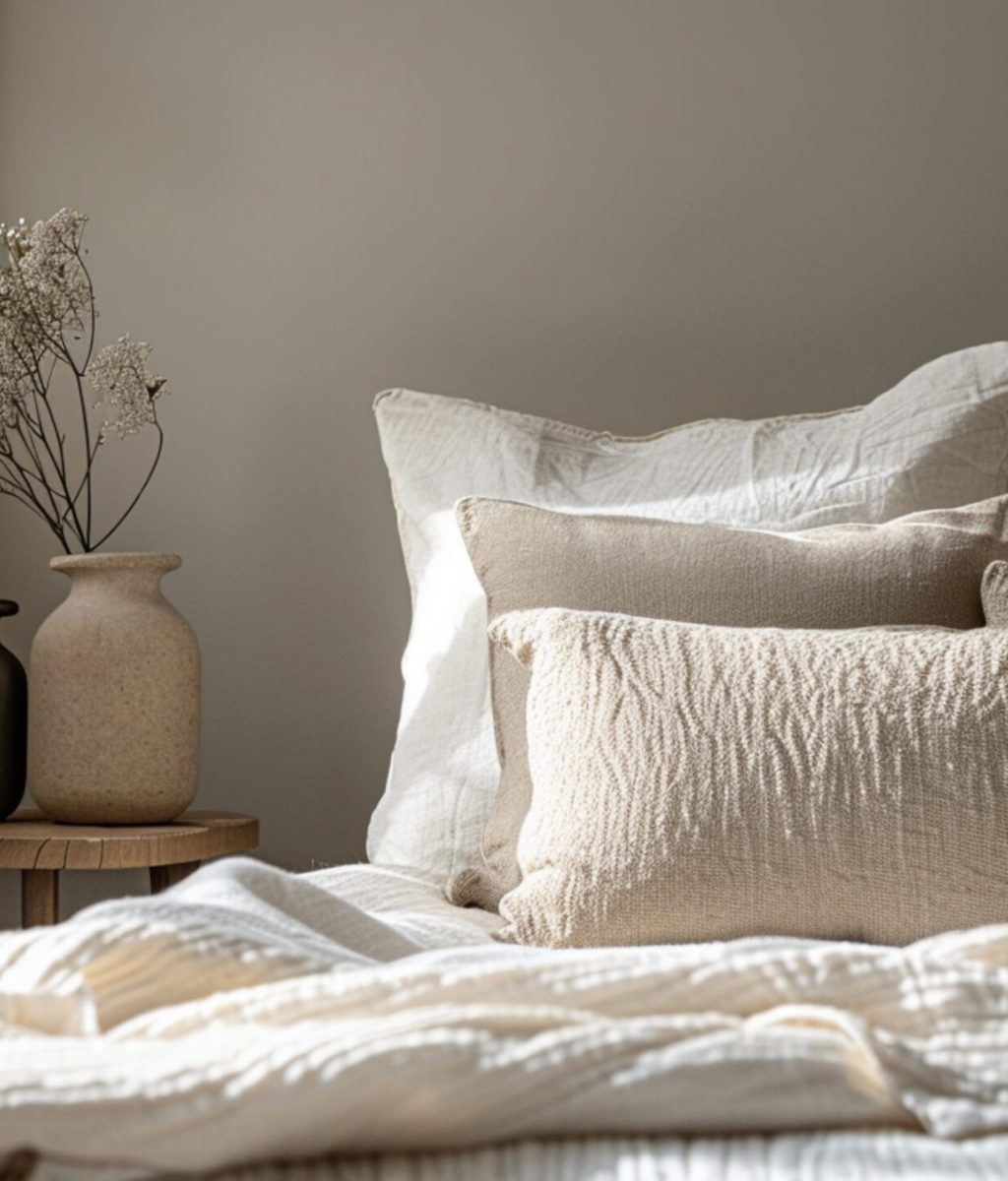 bed-with-white-pillow-vase-with-flowers-it